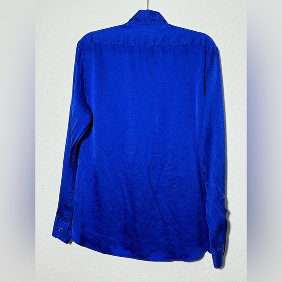 Saint Laurent Tonal Dot Silk Button Up in Royal Blue - Picture 9 of 16